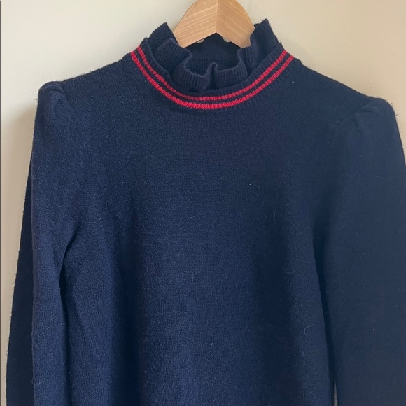 Sandro Sweaters - Sandro Paris Navy and red striped Sweater with Ruffle Collar and sleeves.